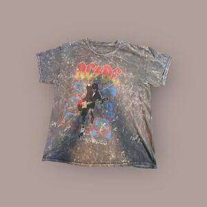 AC/DC Large Blow Up Your Video T-Shirt Unisex Gray Excellent Acid Wash Rock Band